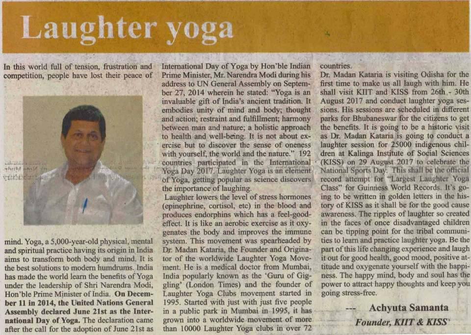 Achyuta Samanta's thought on Laughter Yoga in The Telegraph