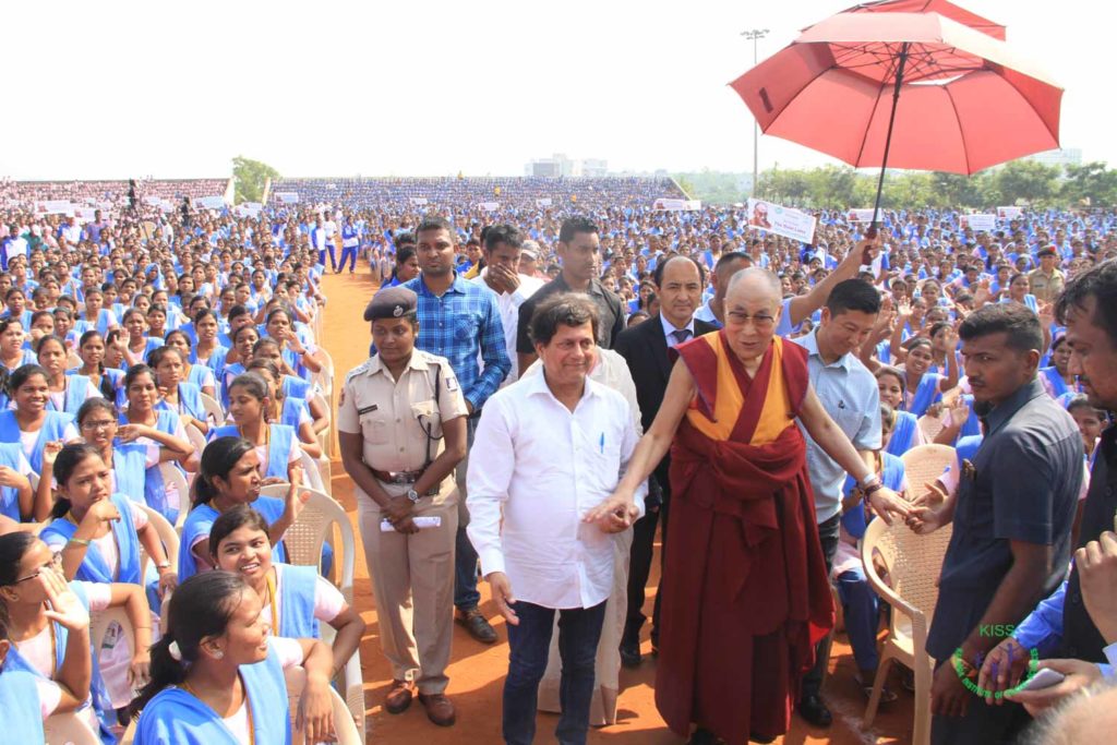His Holiness The Dalai Lama and prof. achyuta samanta with kiss students