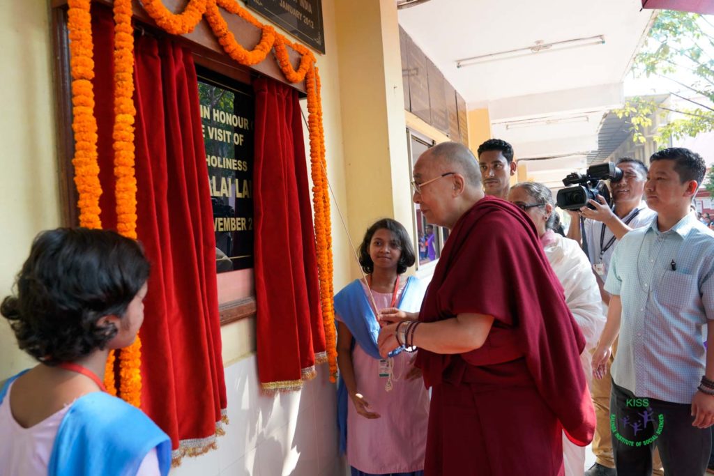 His Holiness The Dalai Lama Unveiling the plaque at KISS Bhubaneswar