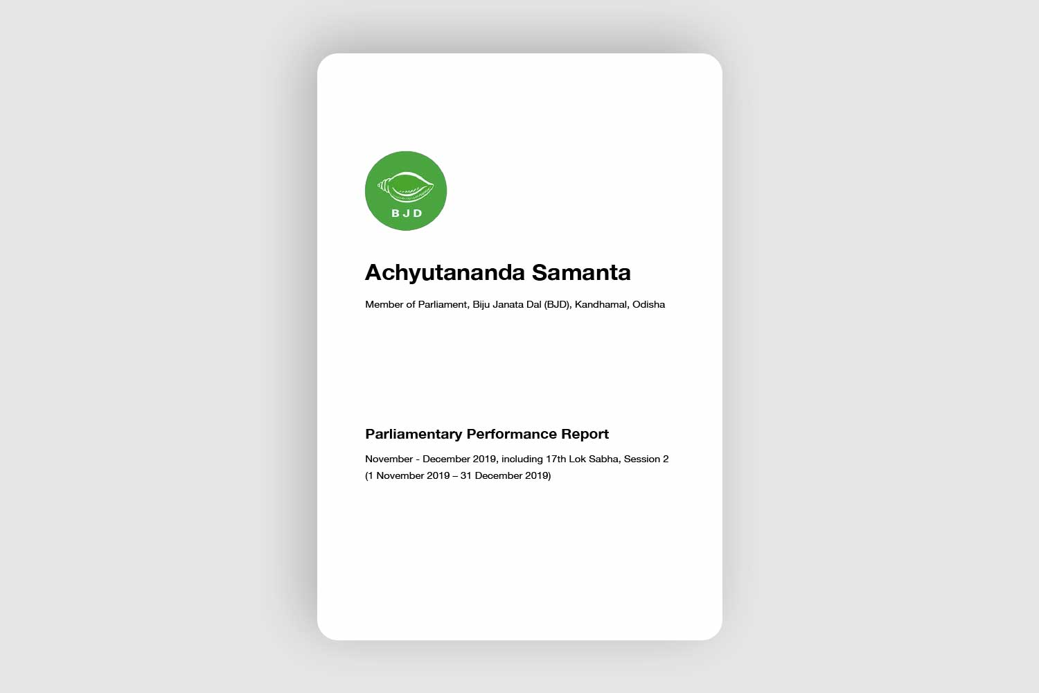 Achyuta Samanta MP Report Nov-Dec 2019